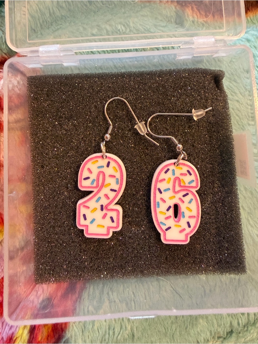 Pink candle Number 26 Sprinkle Dangle Earrings